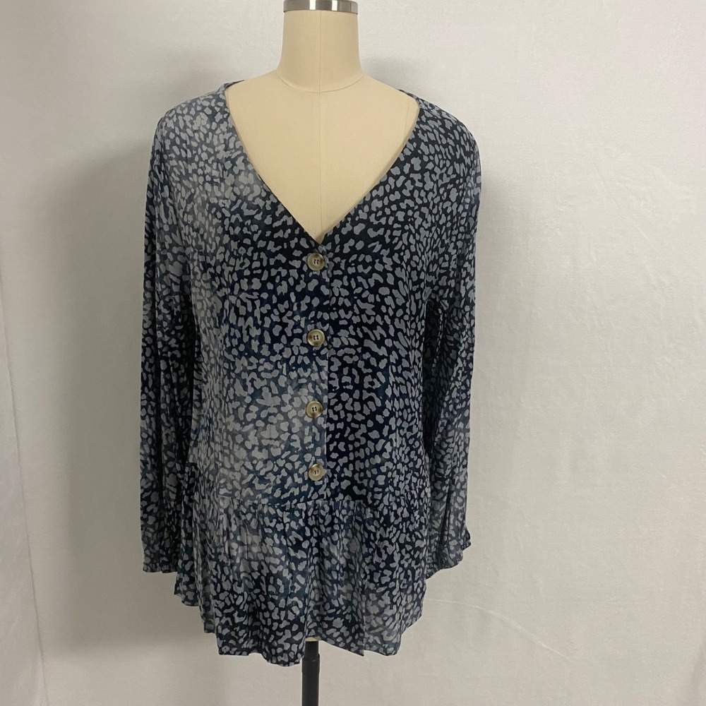 Heyson Blue Animal Print Womens 2XL‎ Blouse Summer Flowy Picnic Fun NWT Buttons
